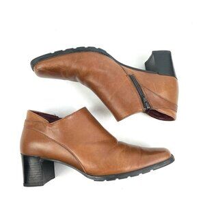 Santana Canada Ankle Boot 9 Brown Leather Square Toe Zip Up Bootie Shoes